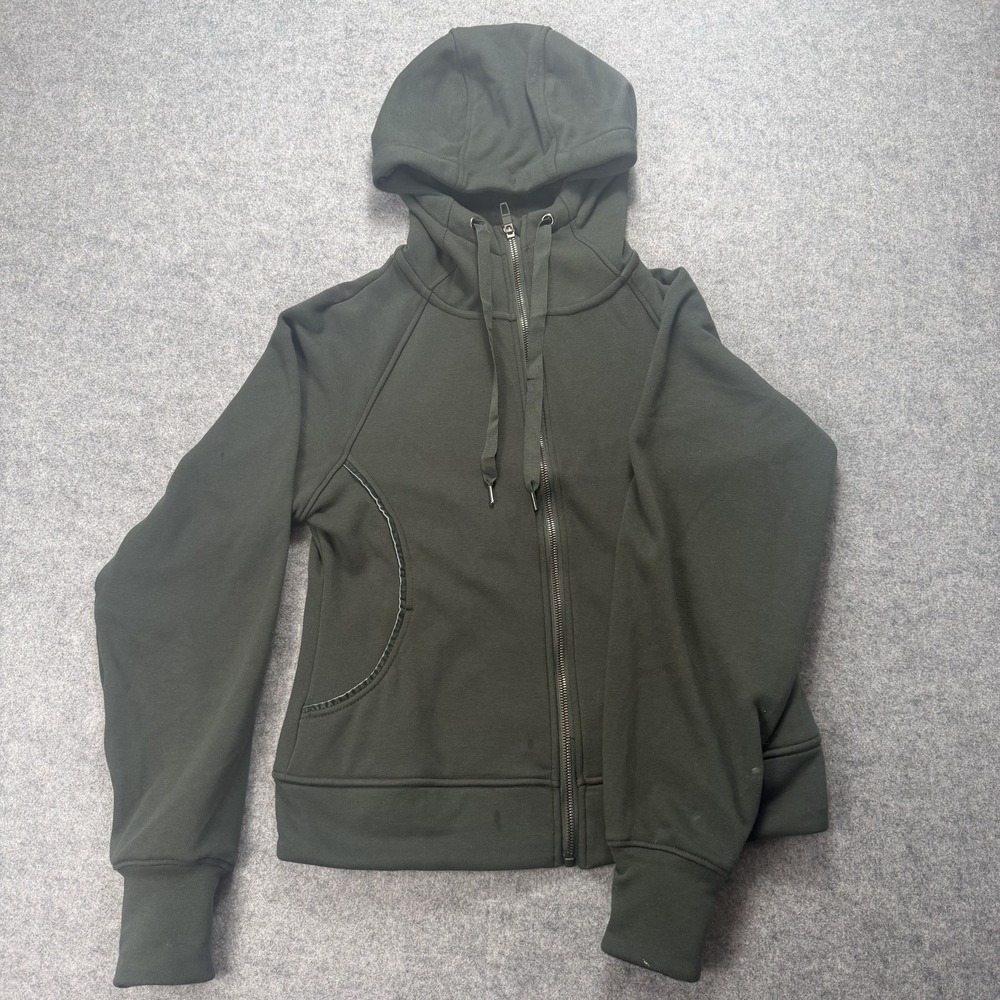 ThumbHoles Hoodie Women's Dark Green Full Zip Fleece Lined Jacket Activewear